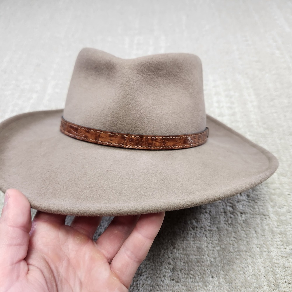 Irvine Park Mens Wool Felt Fedora Hat Taupe Brown Faux Croc Band Made in USA Med